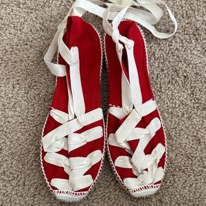 Red and White Espadrille Flats